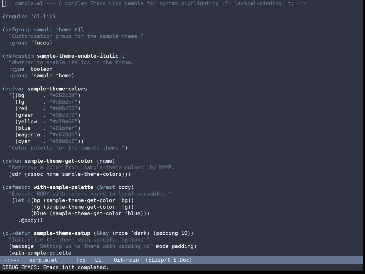 Nano Dark Theme in emacs-lisp-mode
