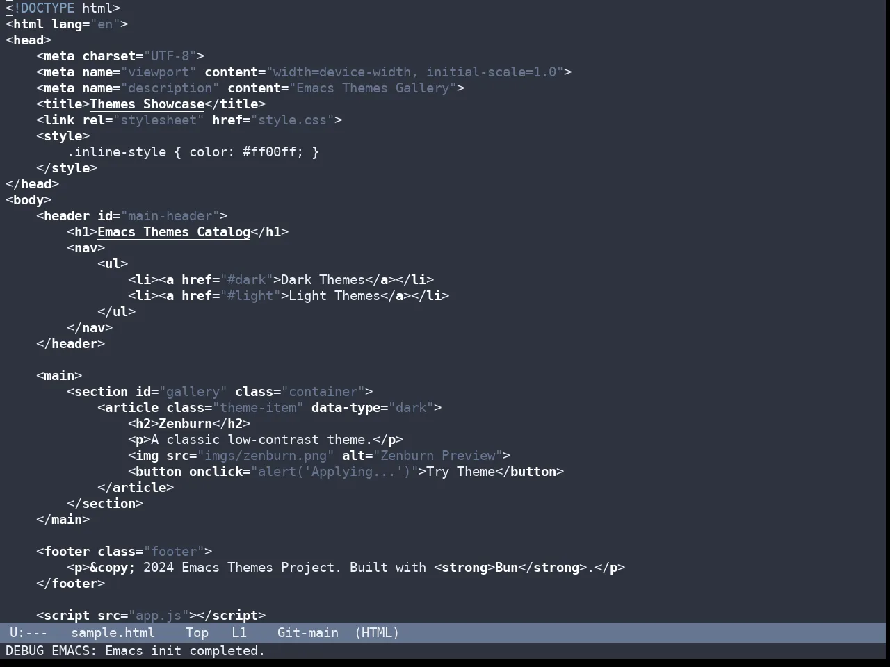 Nano Dark Theme in html-mode