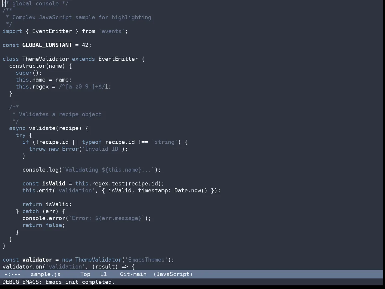 Nano Dark Theme in javascript-mode