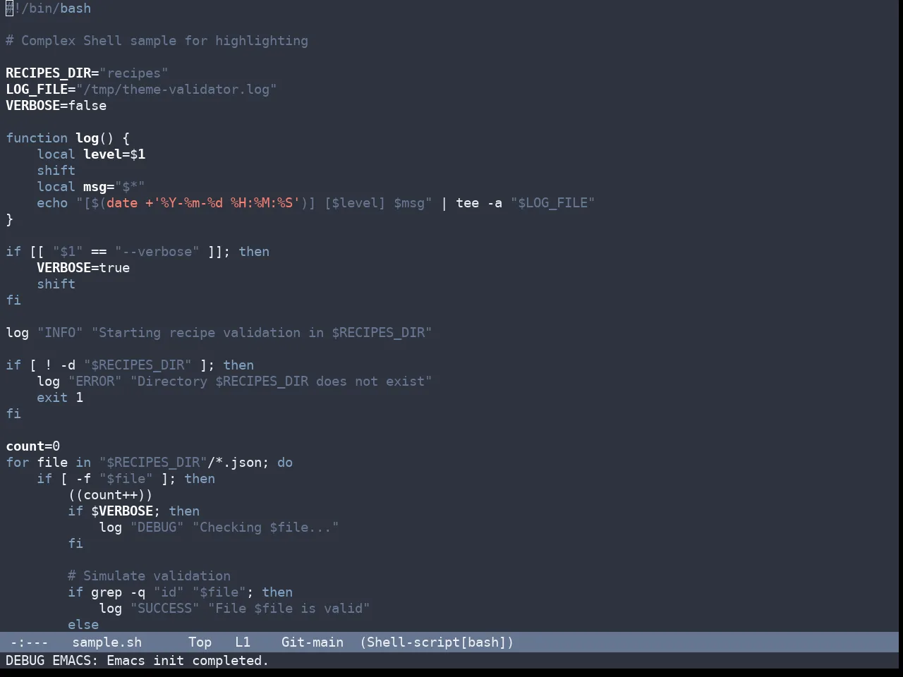 Nano Dark Theme in sh-mode