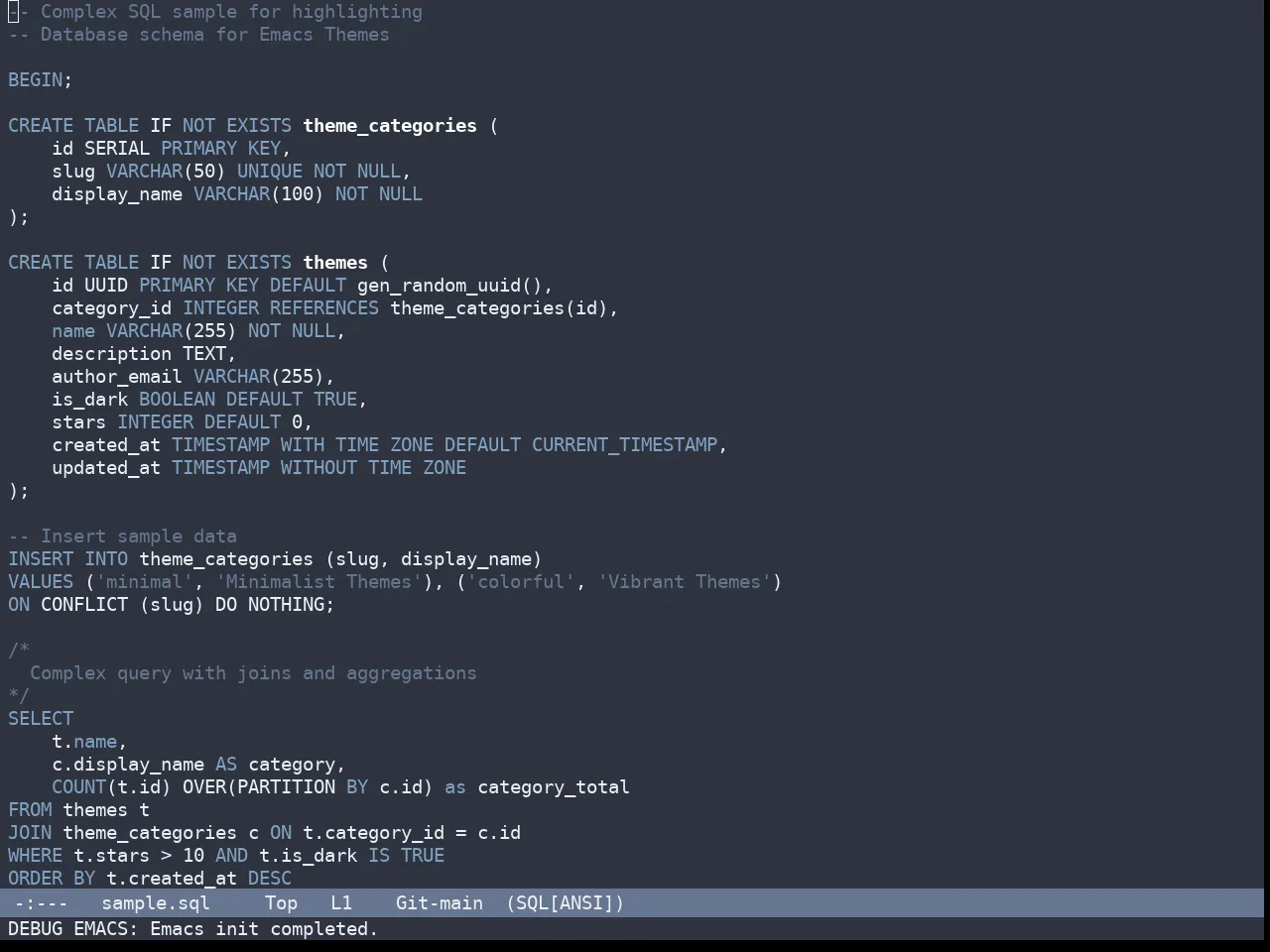 Nano Dark Theme in sql-mode