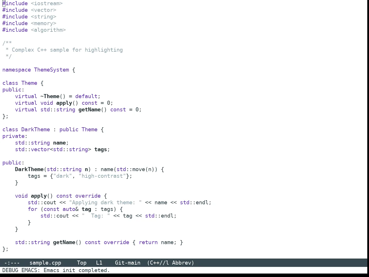 Nano Light Theme in c++-mode
