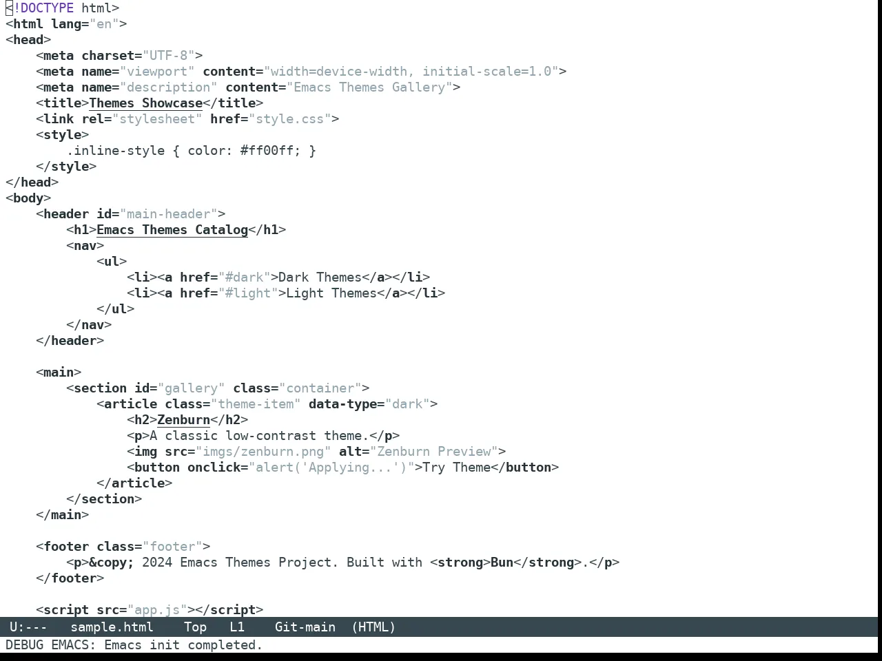 Nano Light Theme in html-mode