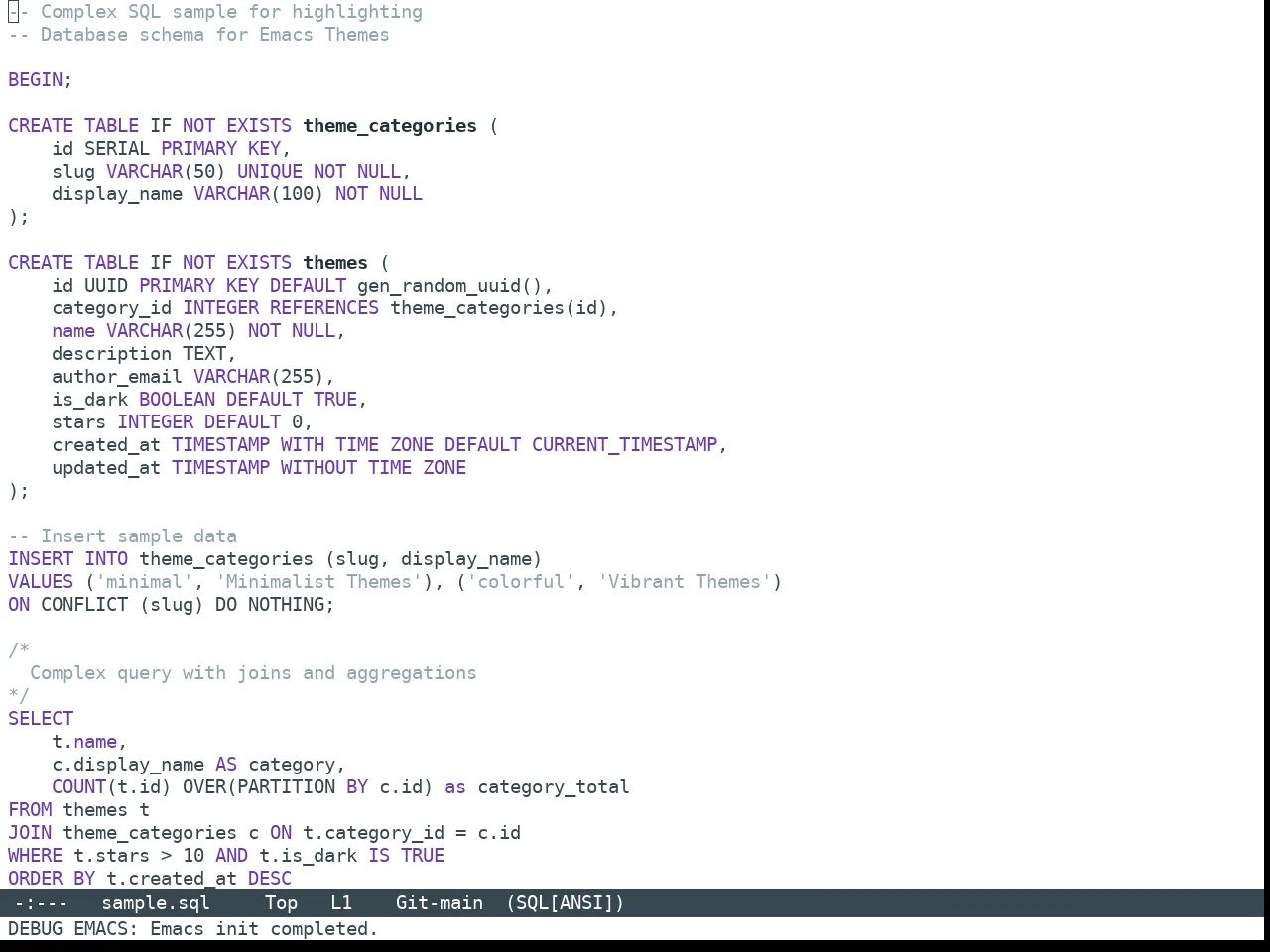 Nano Light Theme in sql-mode