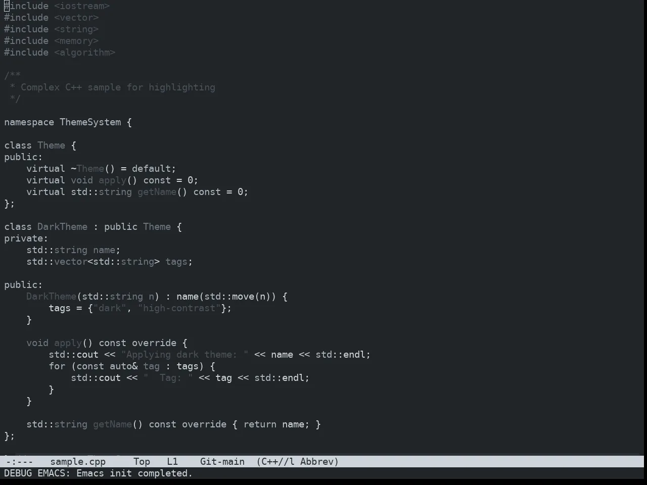 Nibelung Dark Theme in c++-mode