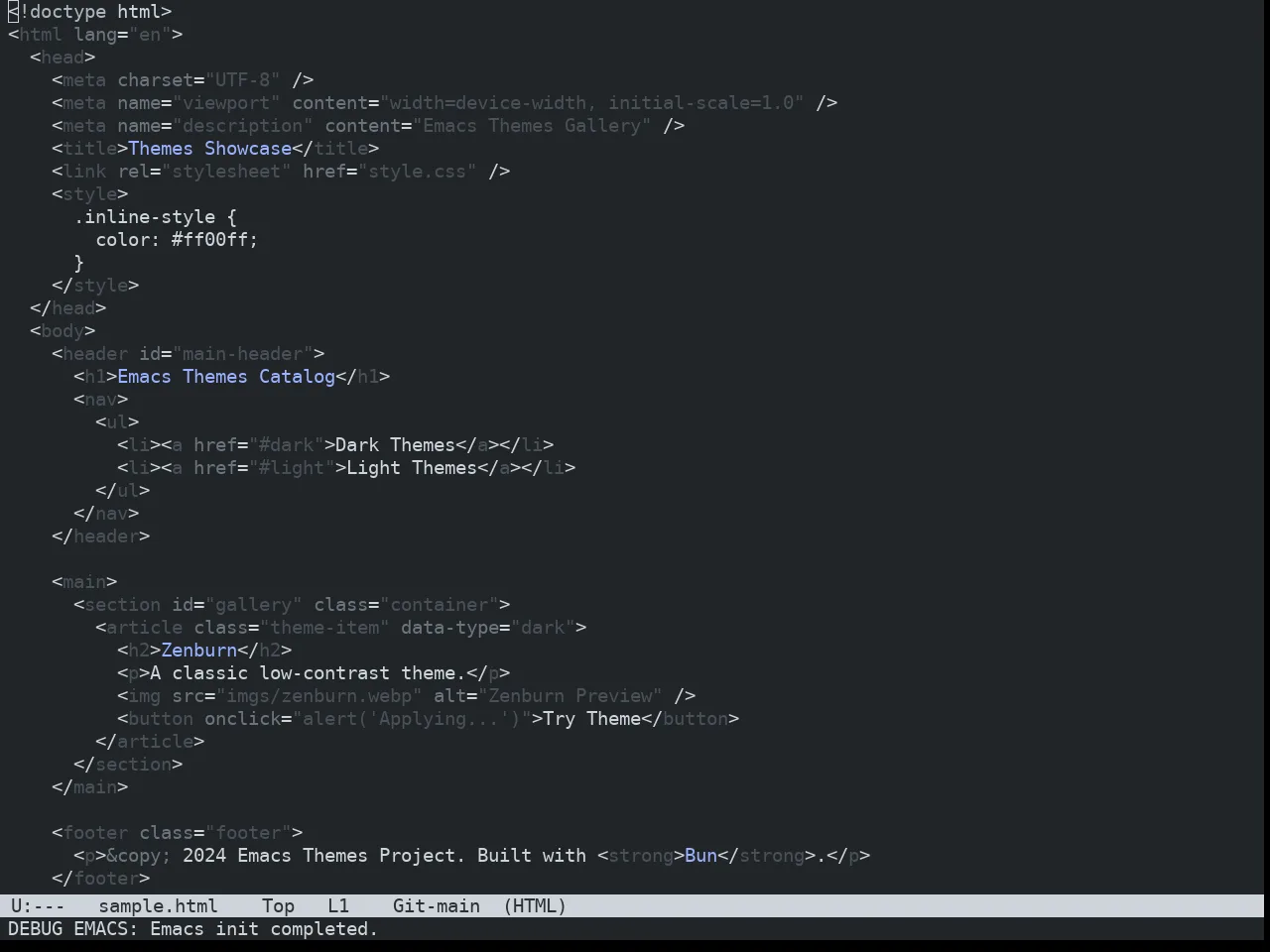 Nibelung Dark Theme in html-mode
