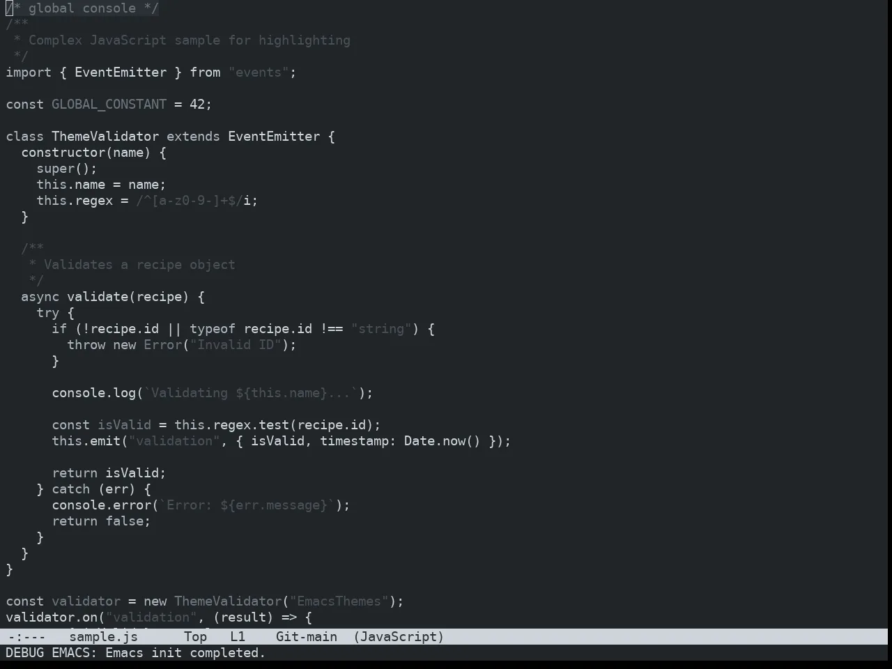Nibelung Dark Theme in javascript-mode