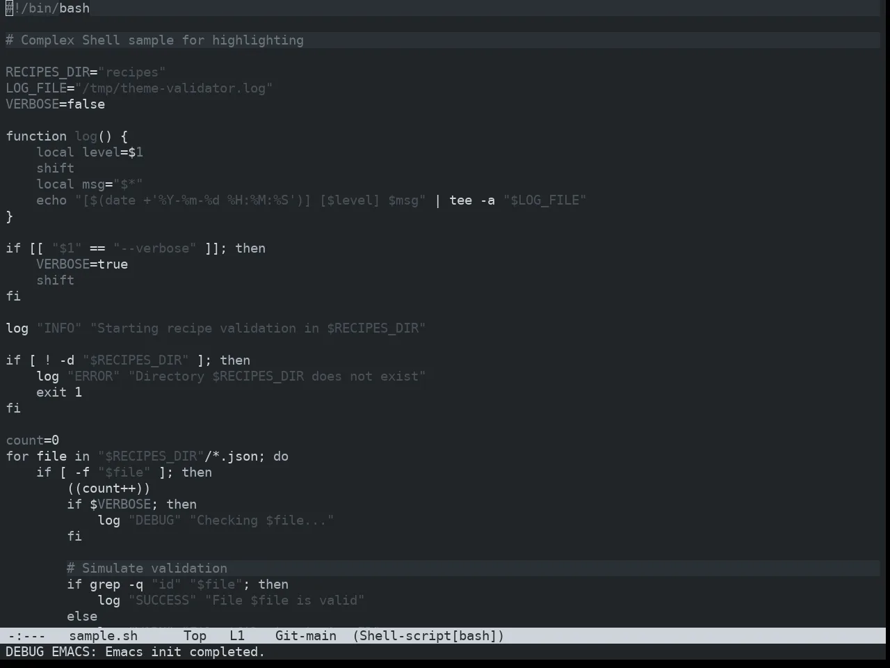 Nibelung Dark Theme in sh-mode