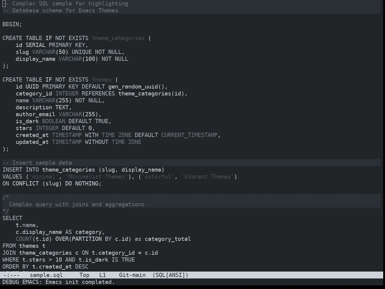 Nibelung Dark Theme in sql-mode