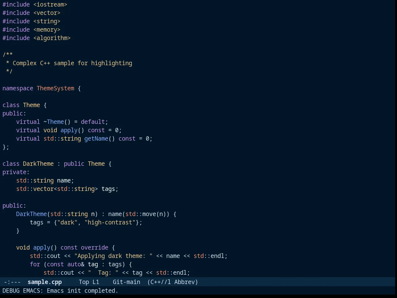 Night Owl Theme in c++-mode