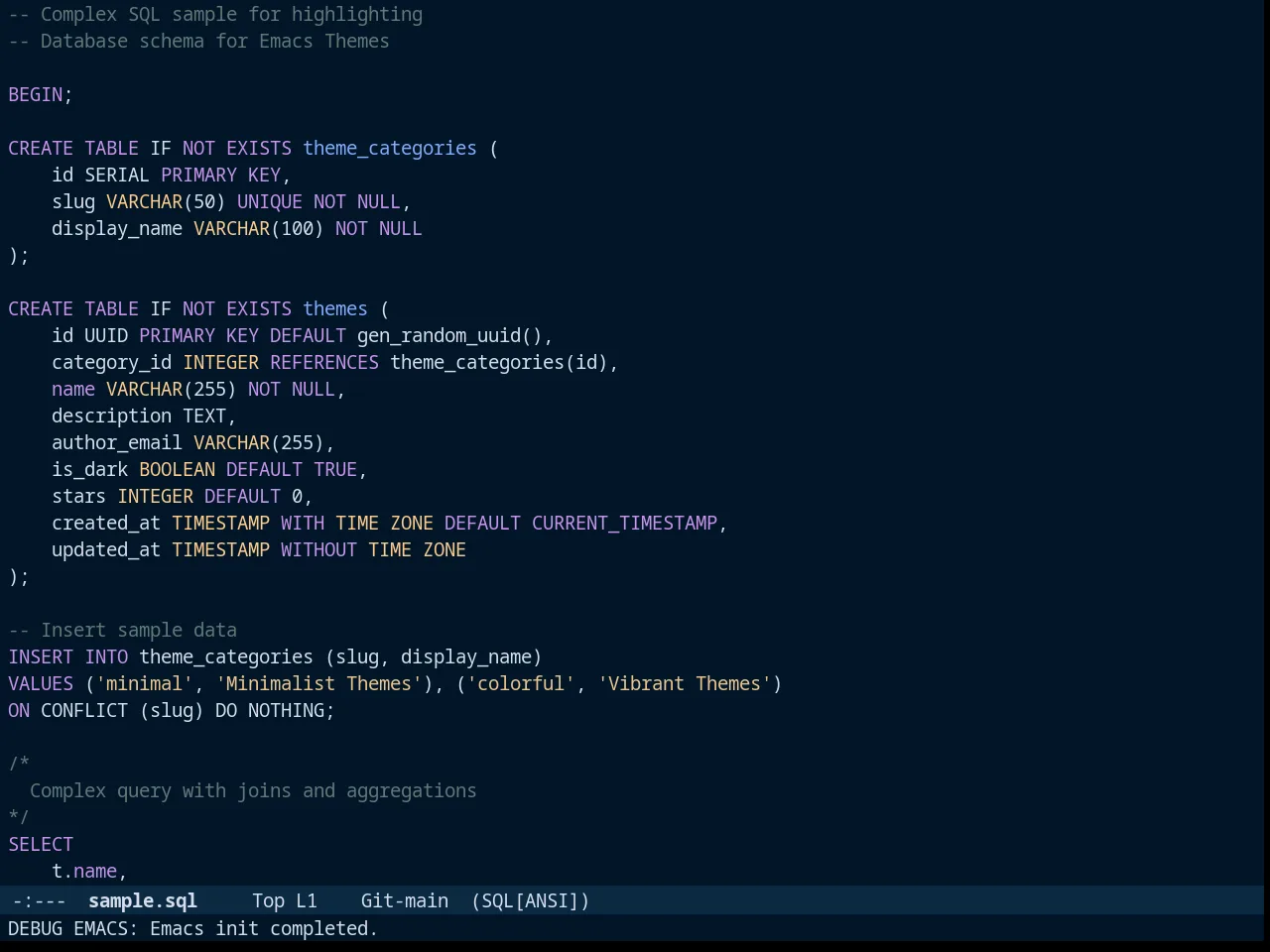 Night Owl Theme in sql-mode