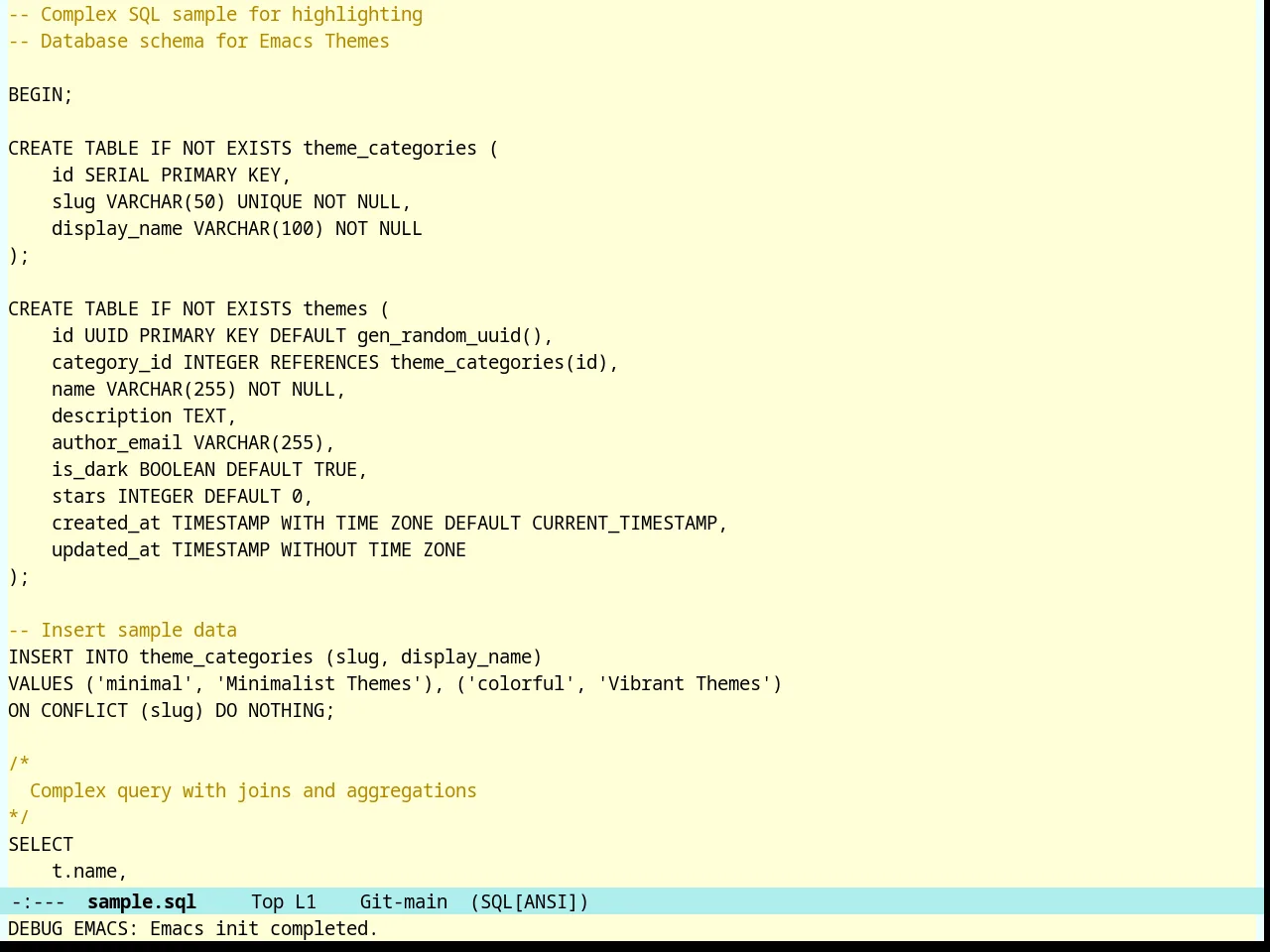 Nofrils Acme Theme in sql-mode