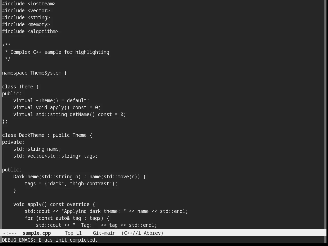 Nofrils Dark Theme in c++-mode