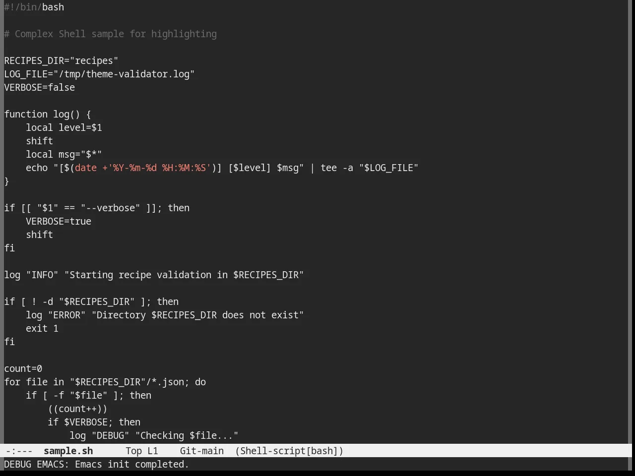 Nofrils Dark Theme in sh-mode