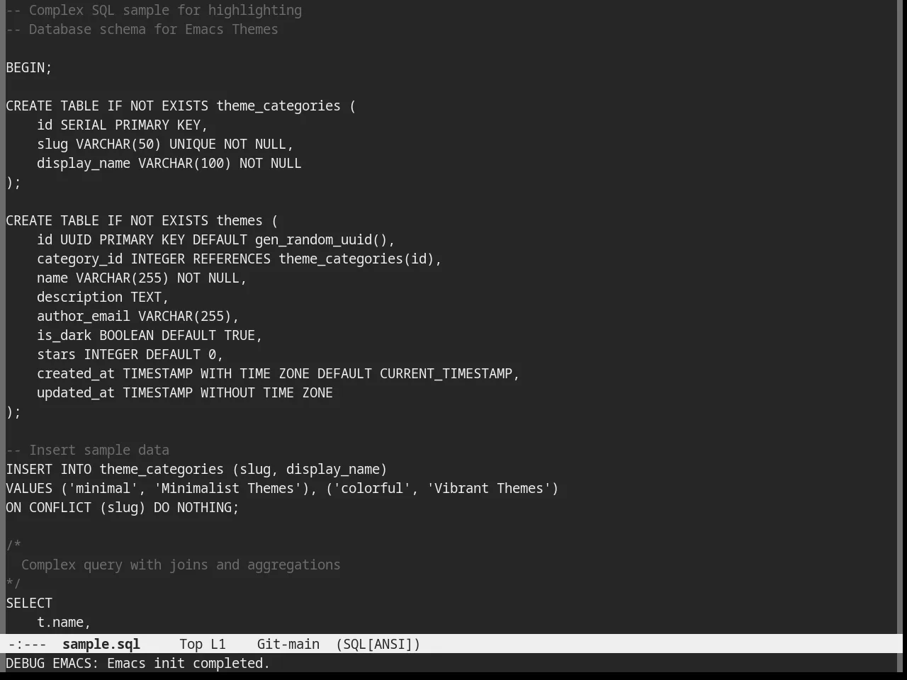 Nofrils Dark Theme in sql-mode