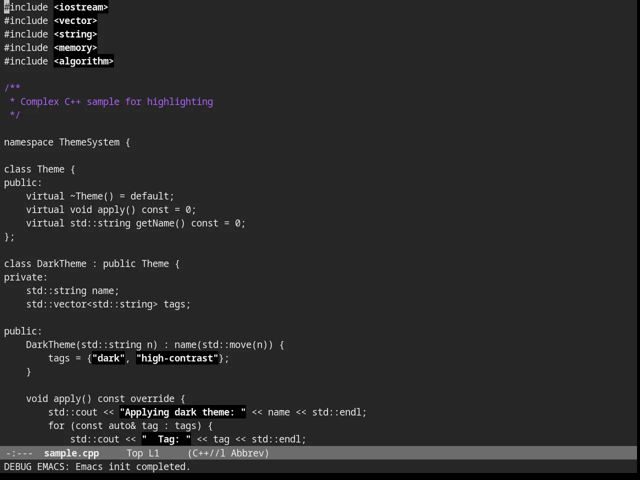 Nofrils Darkless Theme in c++-mode
