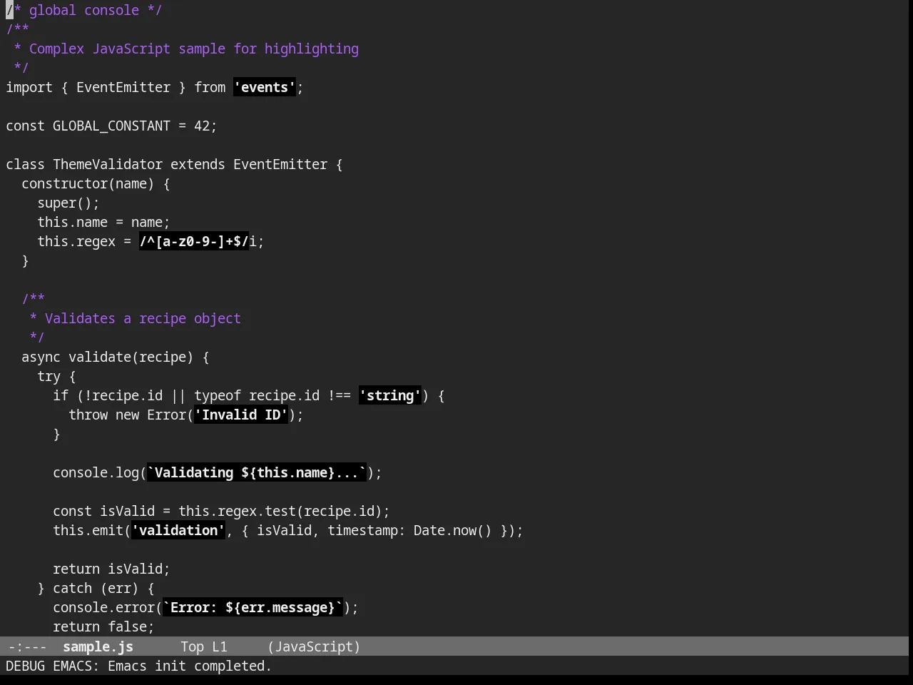 Nofrils Darkless Theme in javascript-mode