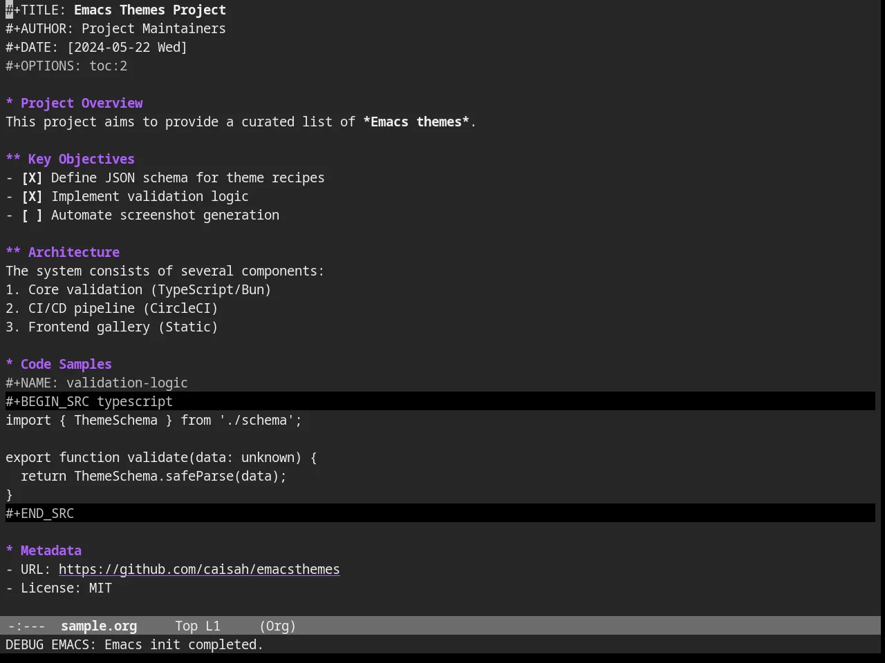 Nofrils Darkless Theme in org-mode