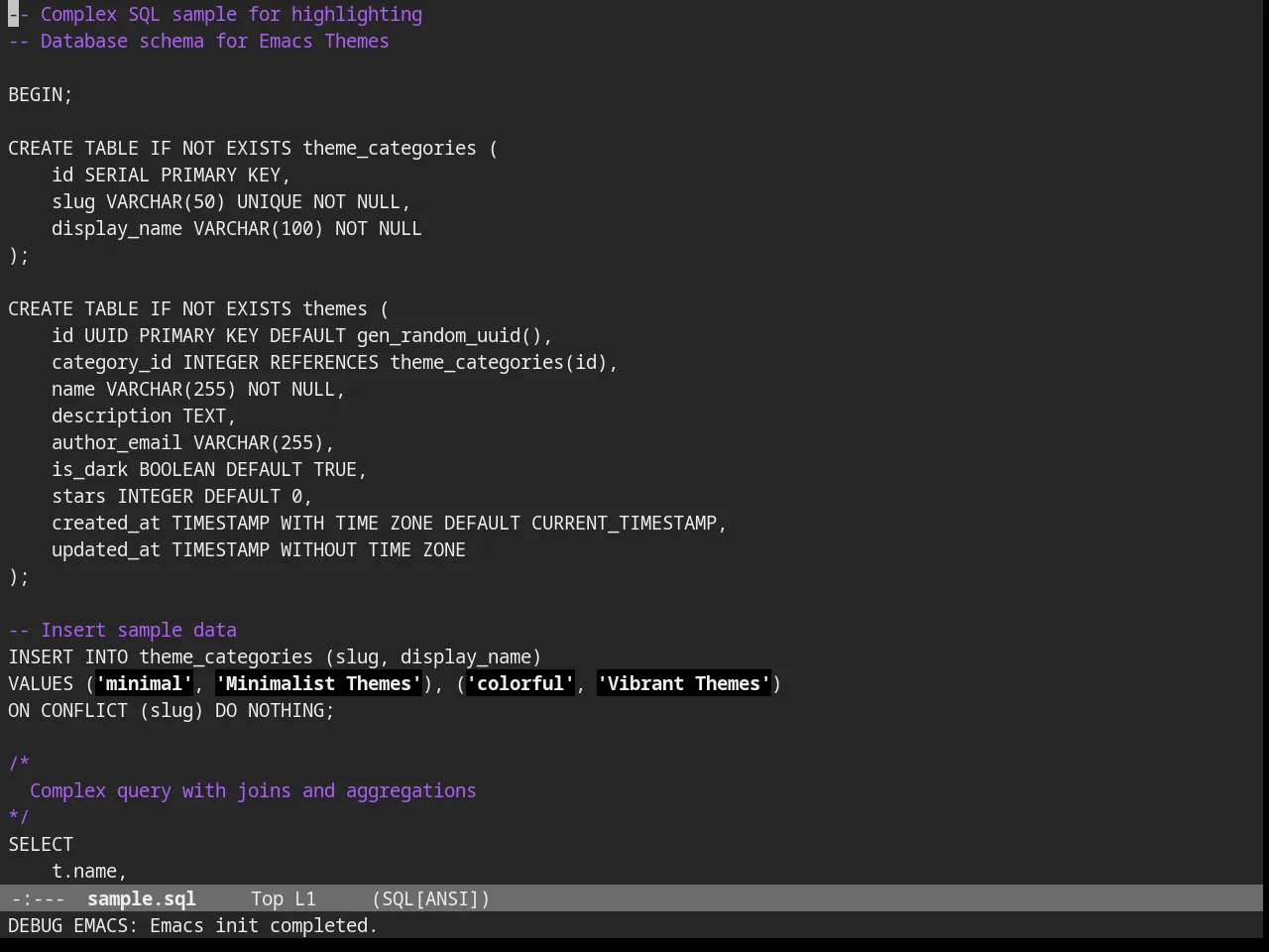 Nofrils Darkless Theme in sql-mode