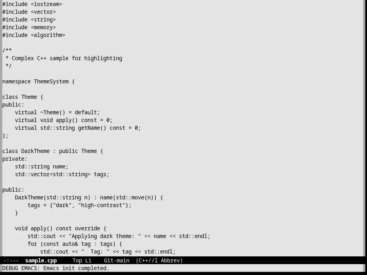 Nofrils Light Theme in c++-mode