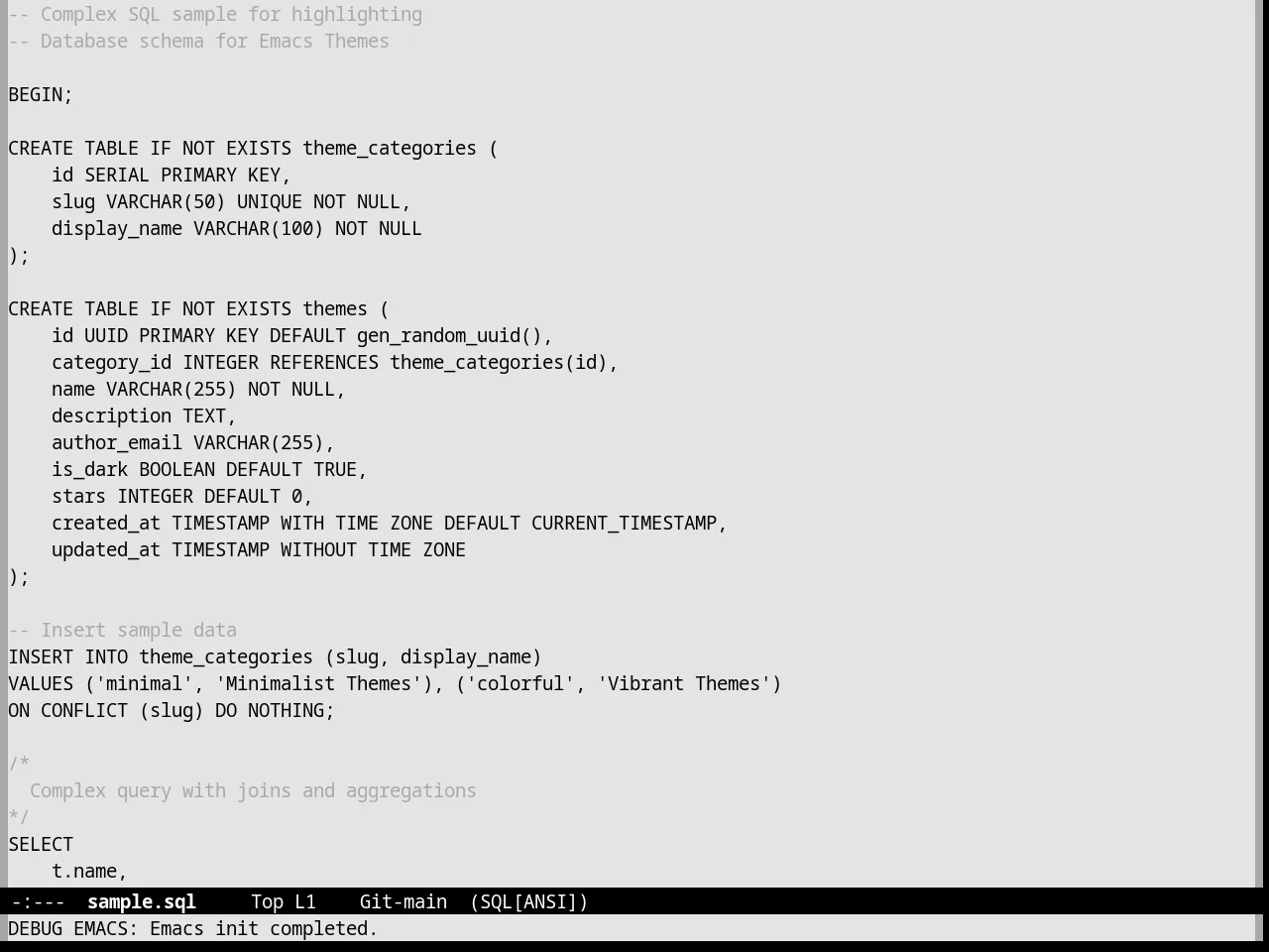 Nofrils Light Theme in sql-mode