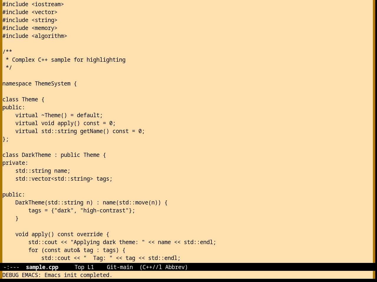 Nofrils Sepia Theme in c++-mode