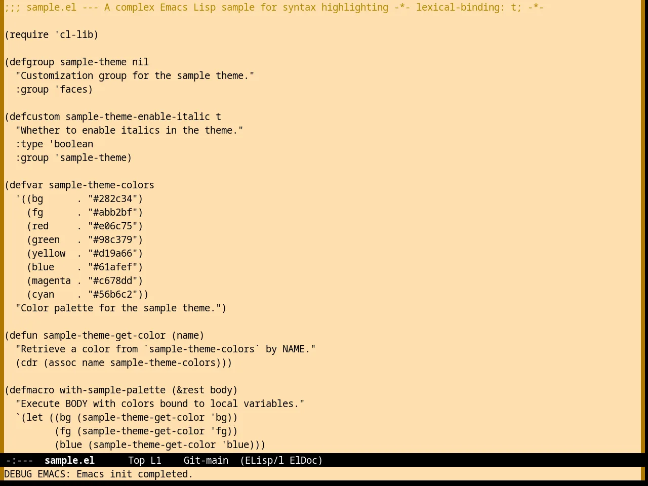 Nofrils Sepia Theme in emacs-lisp-mode