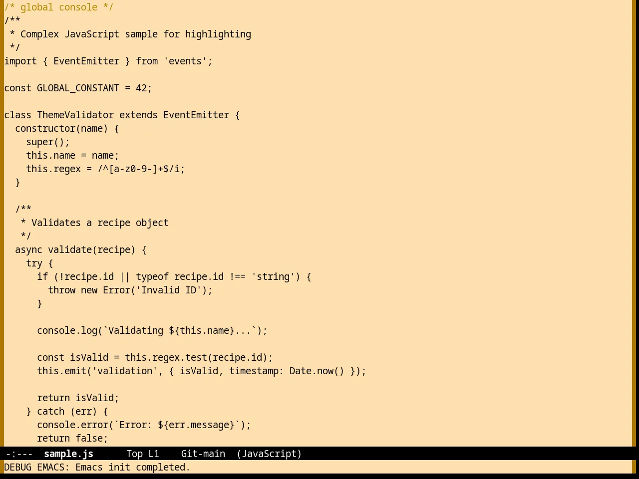 Nofrils Sepia Theme in javascript-mode
