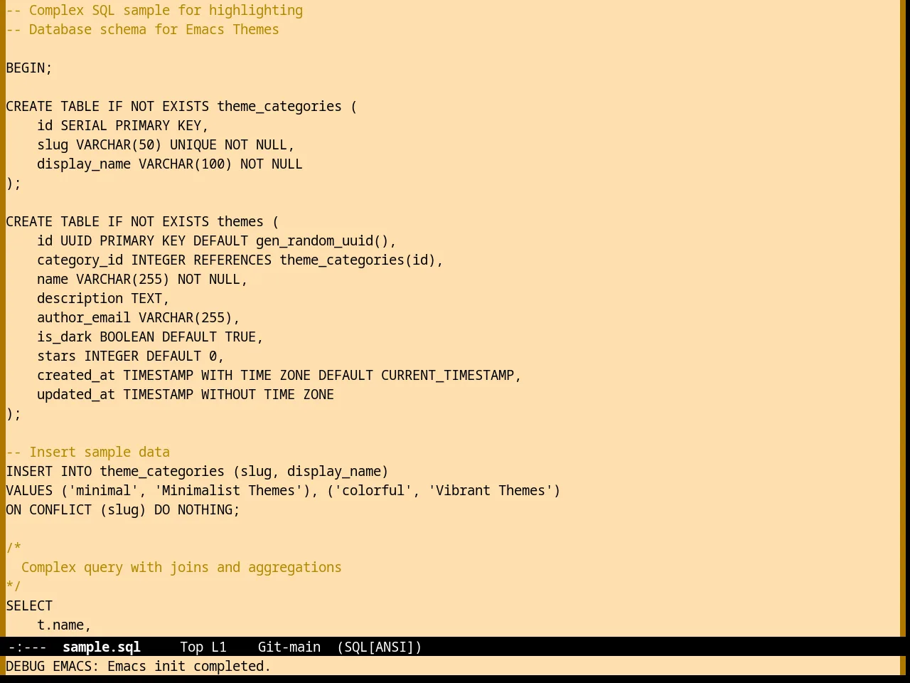 Nofrils Sepia Theme in sql-mode