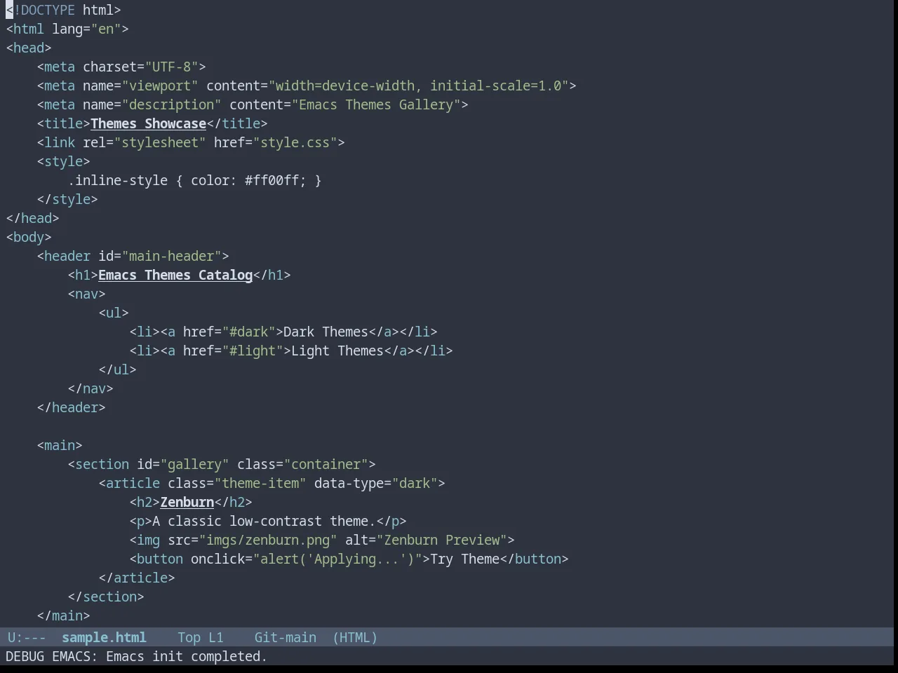 Nord Theme in html-mode