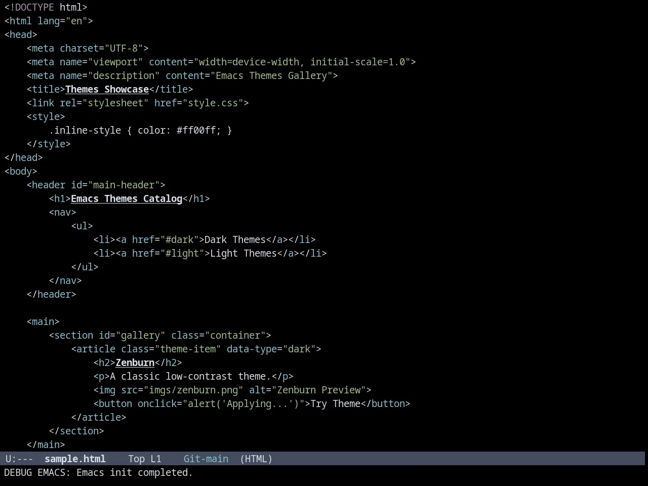 Nordic Midnight theme in html-mode