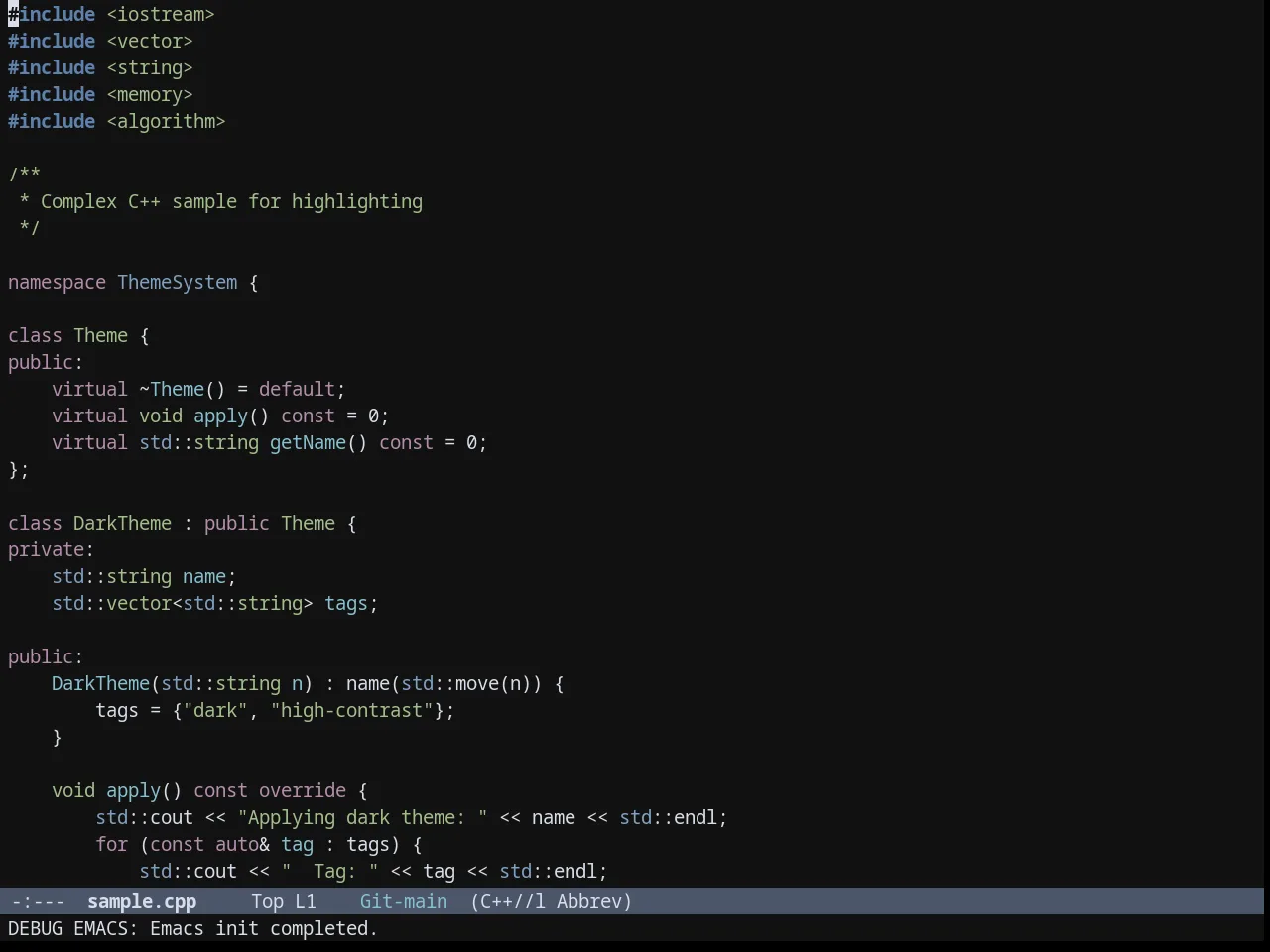 Nordic Night theme in c++-mode
