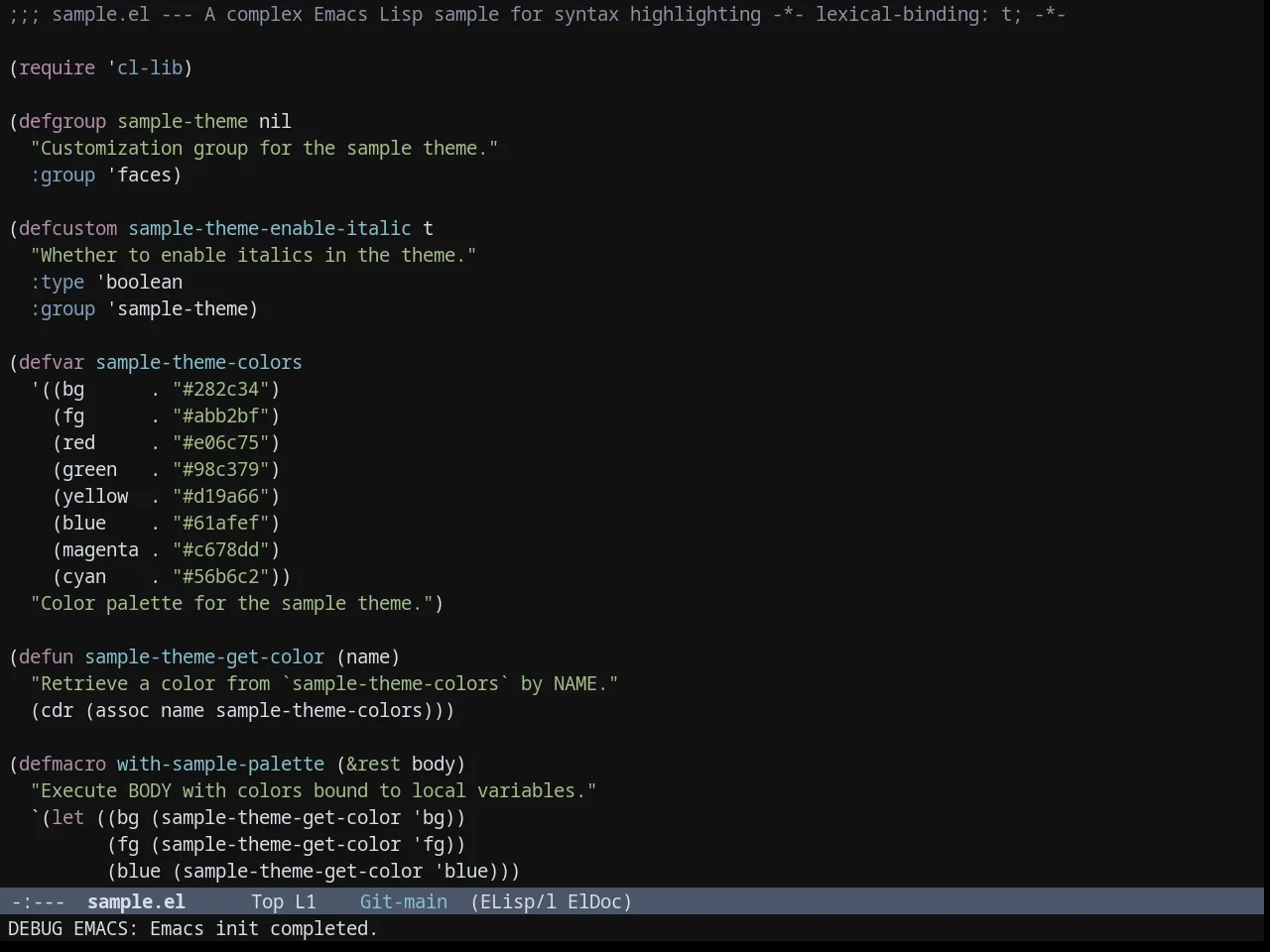 Nordic Night theme in emacs-lisp-mode