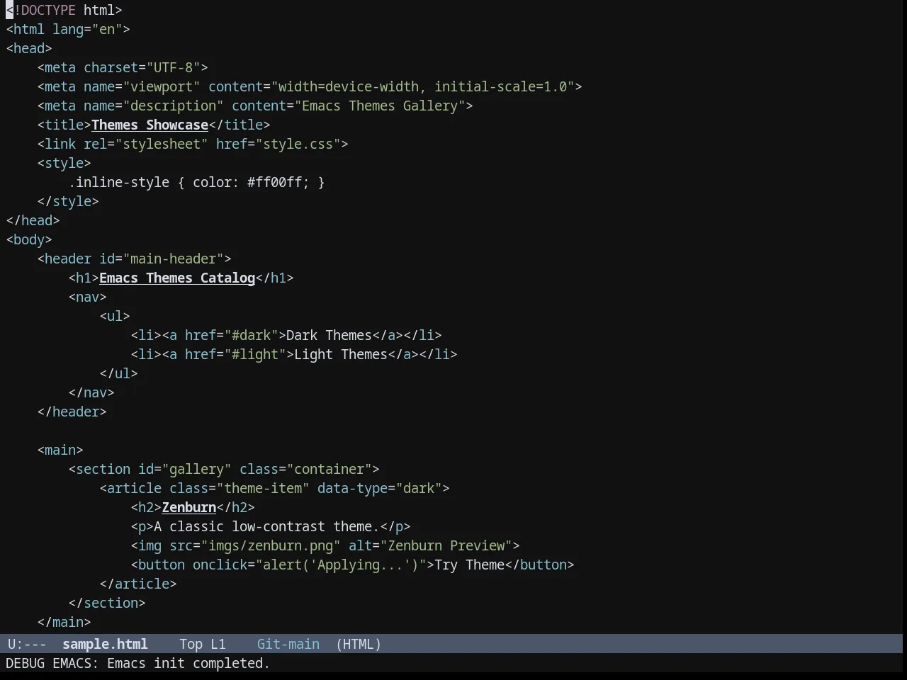Nordic Night theme in html-mode