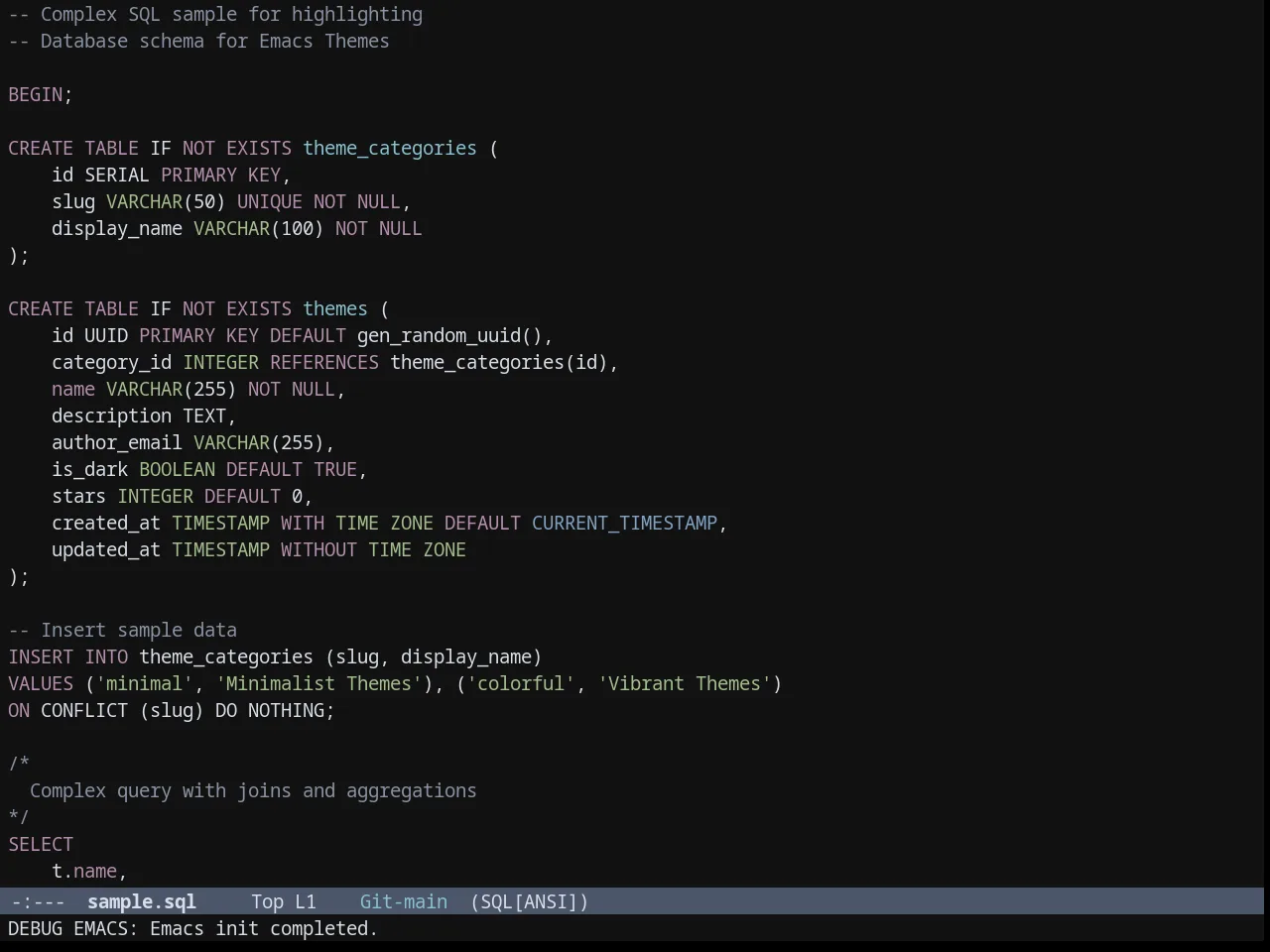 Nordic Night theme in sql-mode