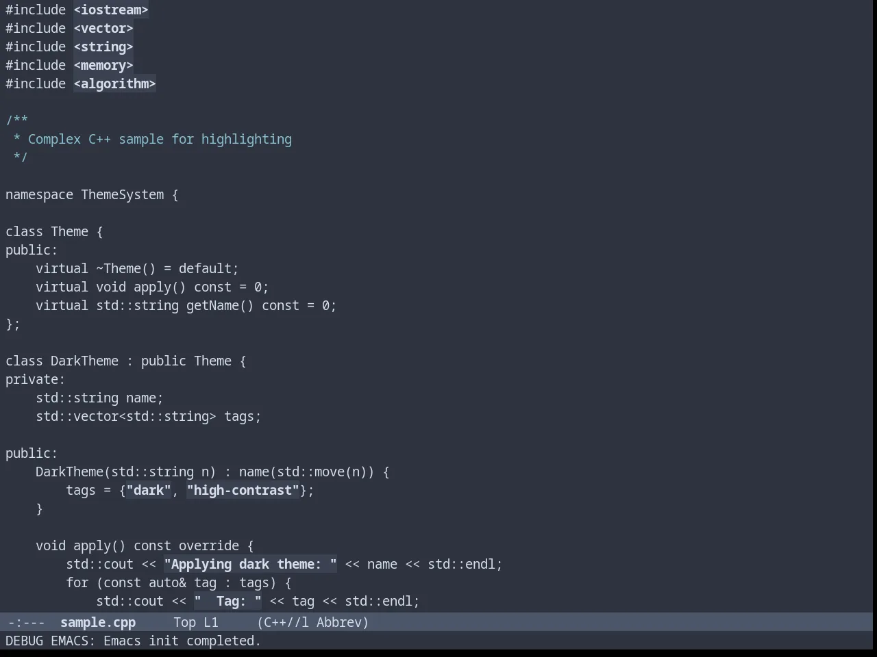 Nordless Theme in c++-mode
