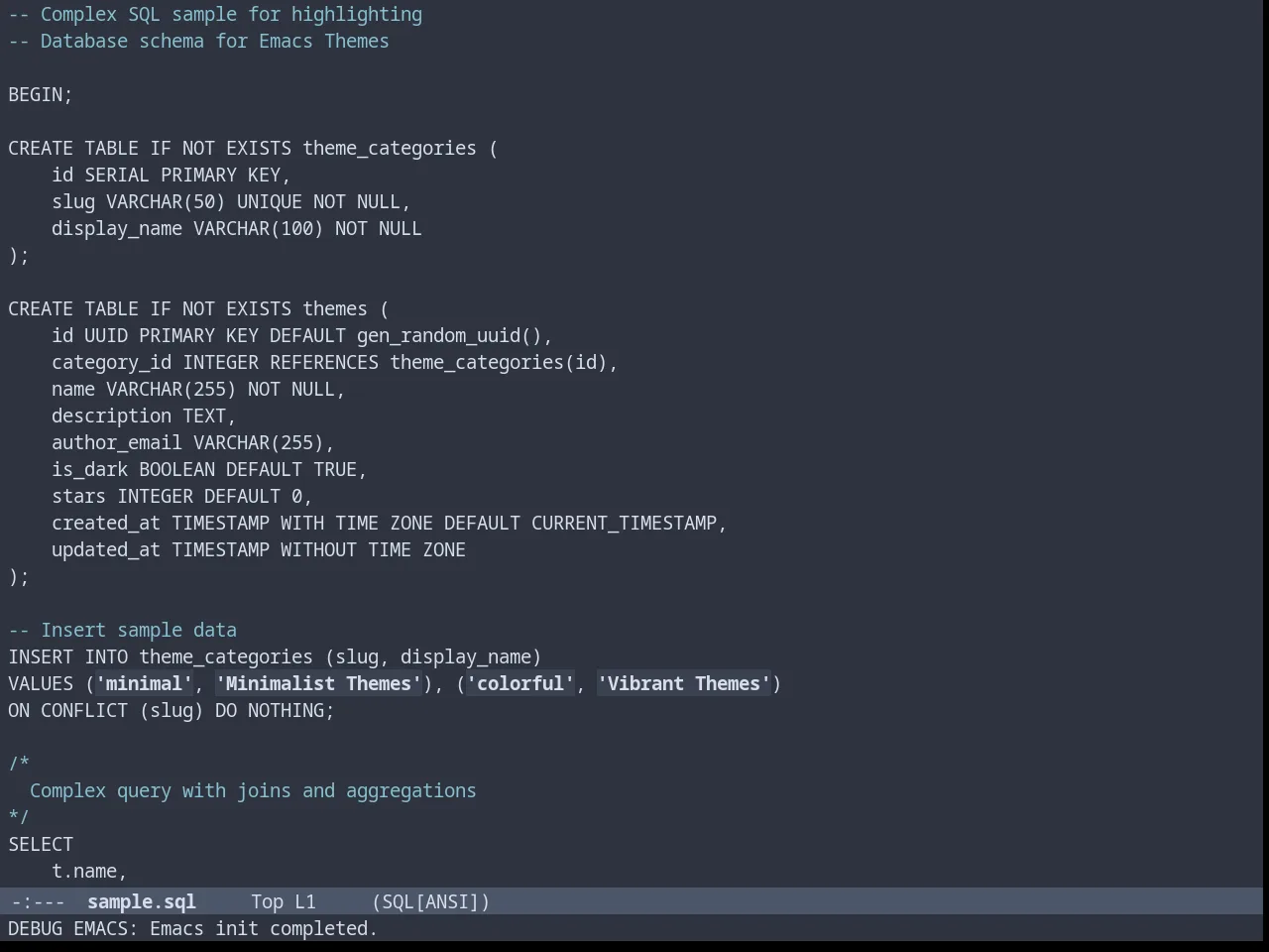 Nordless Theme in sql-mode