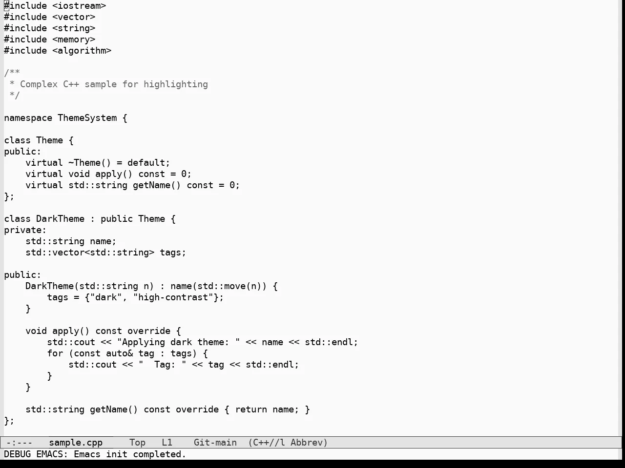 Nothing Theme in c++-mode