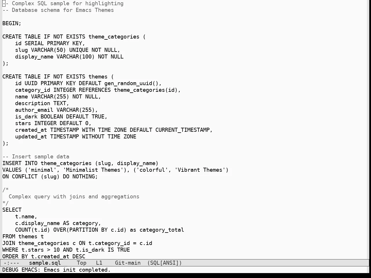 Nothing Theme in sql-mode
