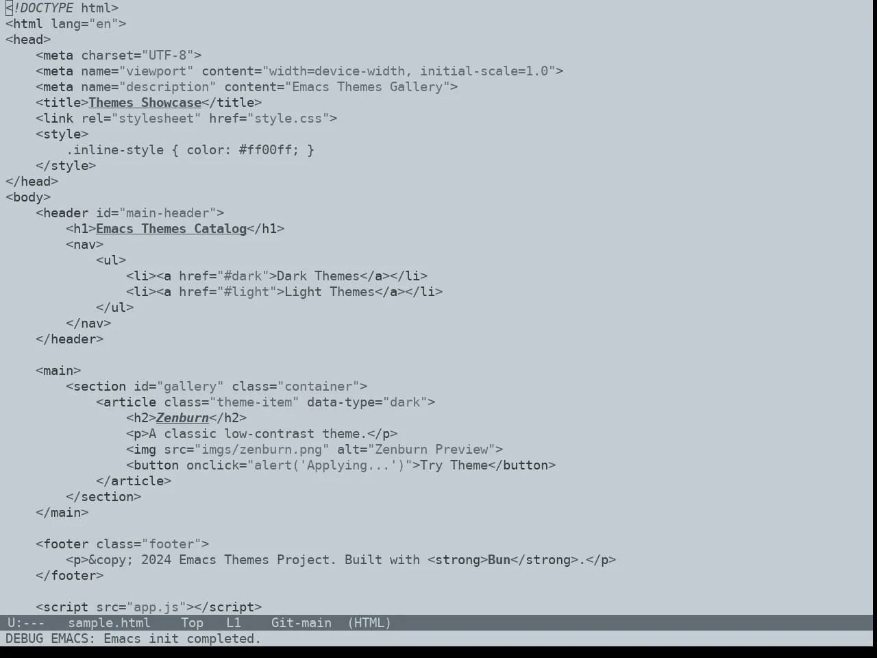 Notink Theme in html-mode