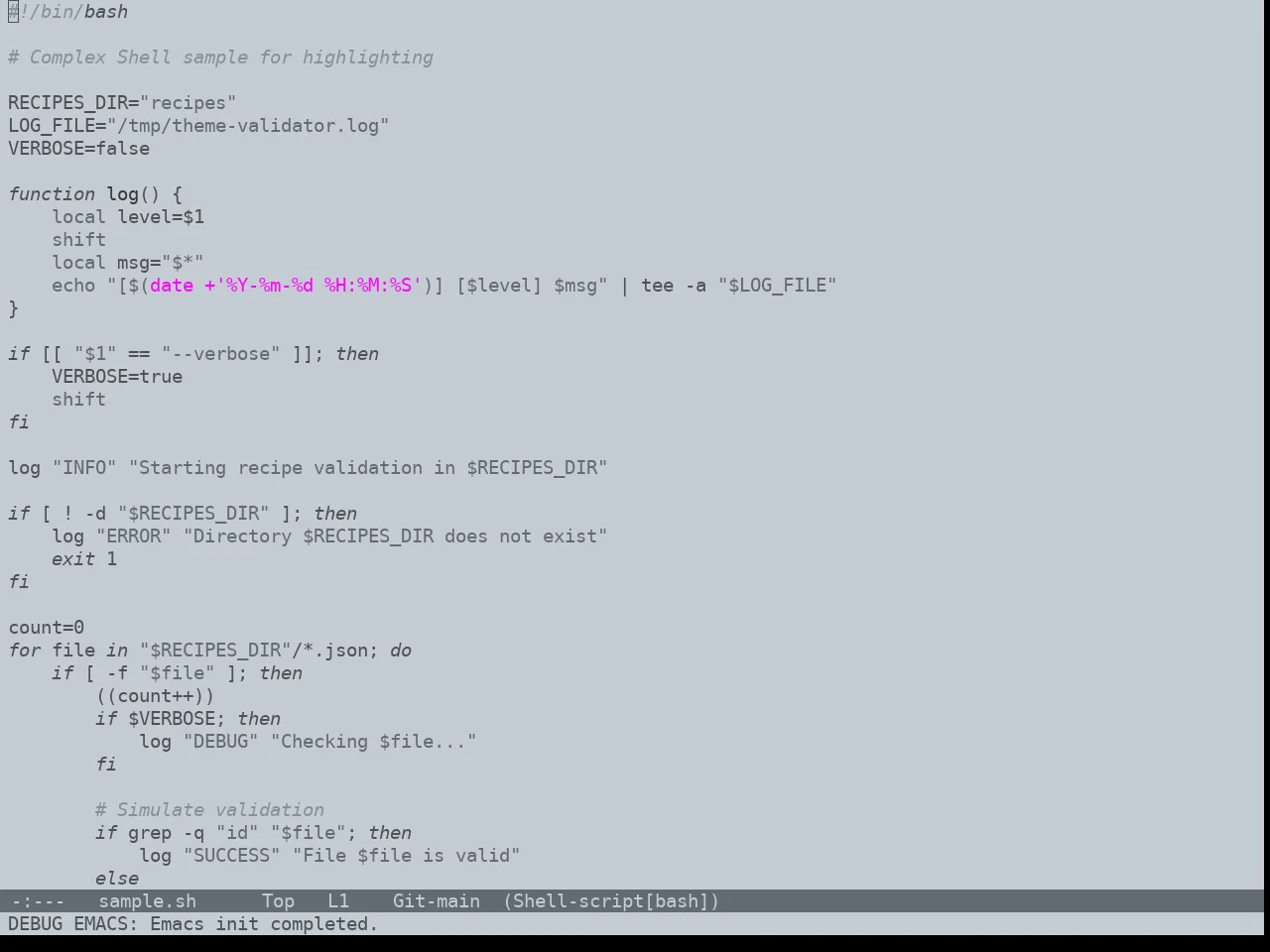 Notink Theme in sh-mode