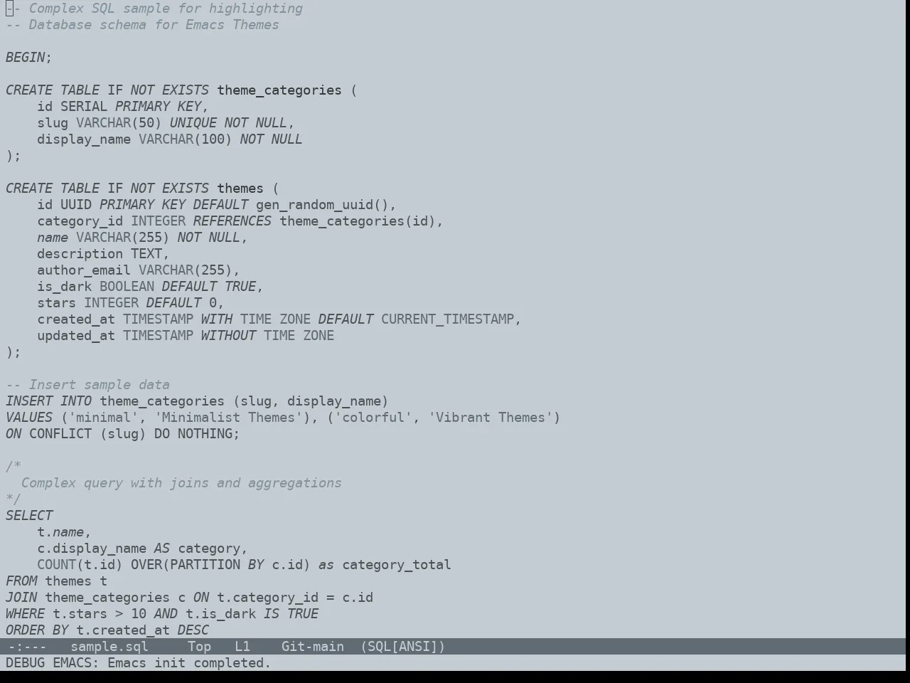 Notink Theme in sql-mode