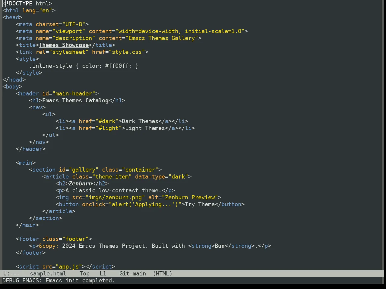 Oblivion Theme in html-mode