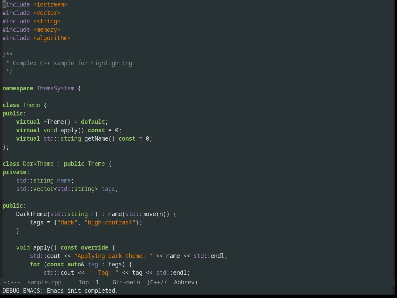 Obsidian Theme in c++-mode