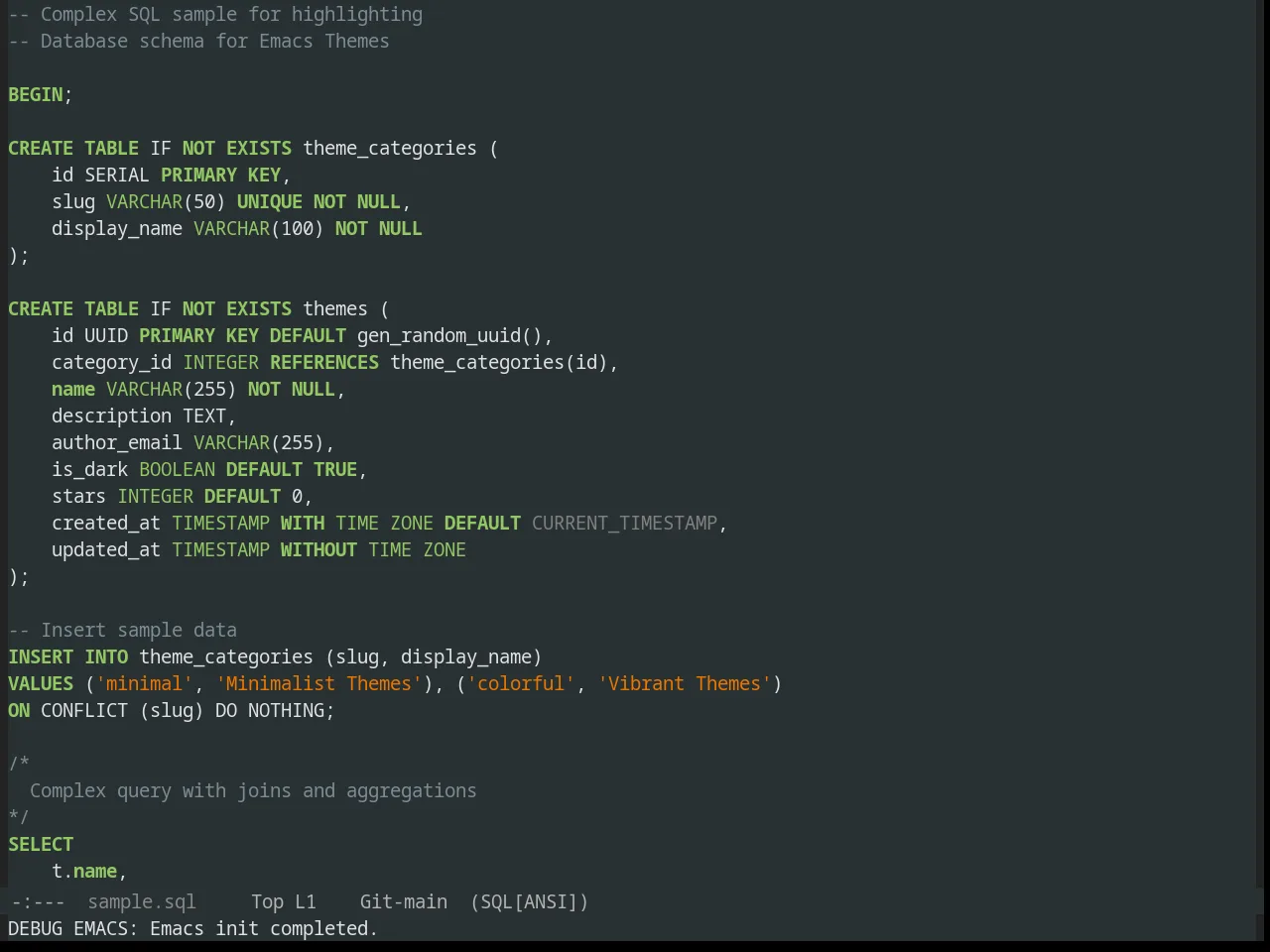 Obsidian Theme in sql-mode