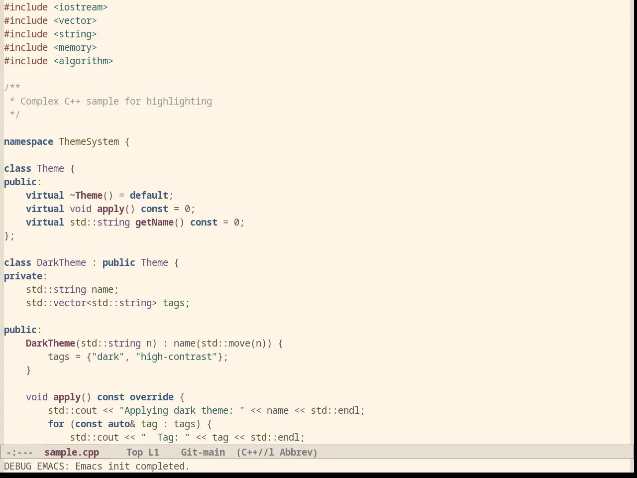 Oldlace Theme in c++-mode