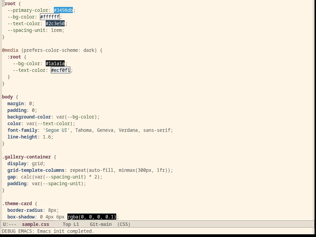 Oldlace Theme in css-mode