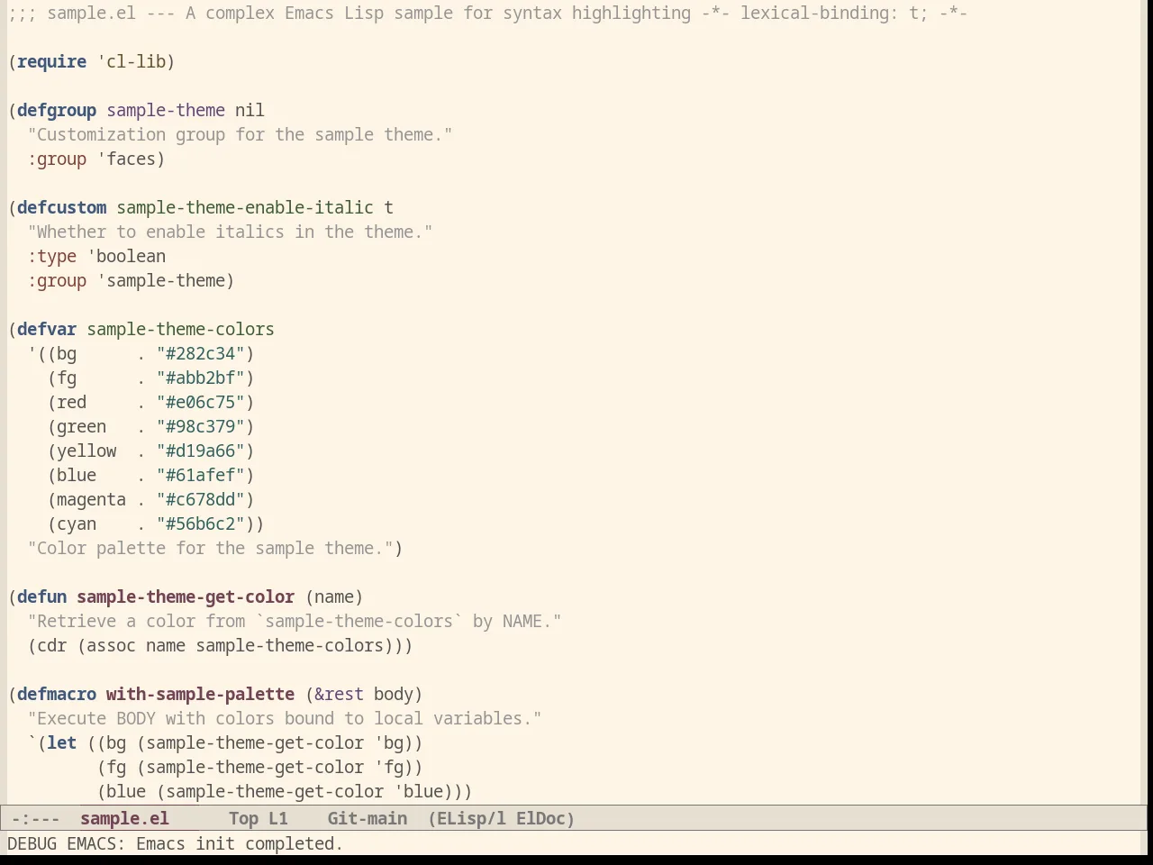 Oldlace Theme in emacs-lisp-mode
