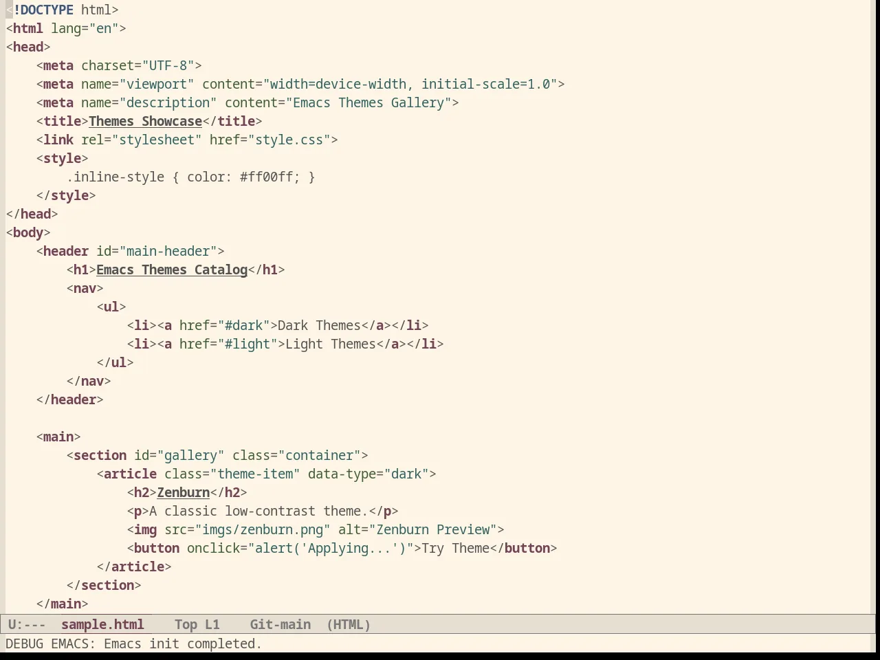 Oldlace Theme in html-mode