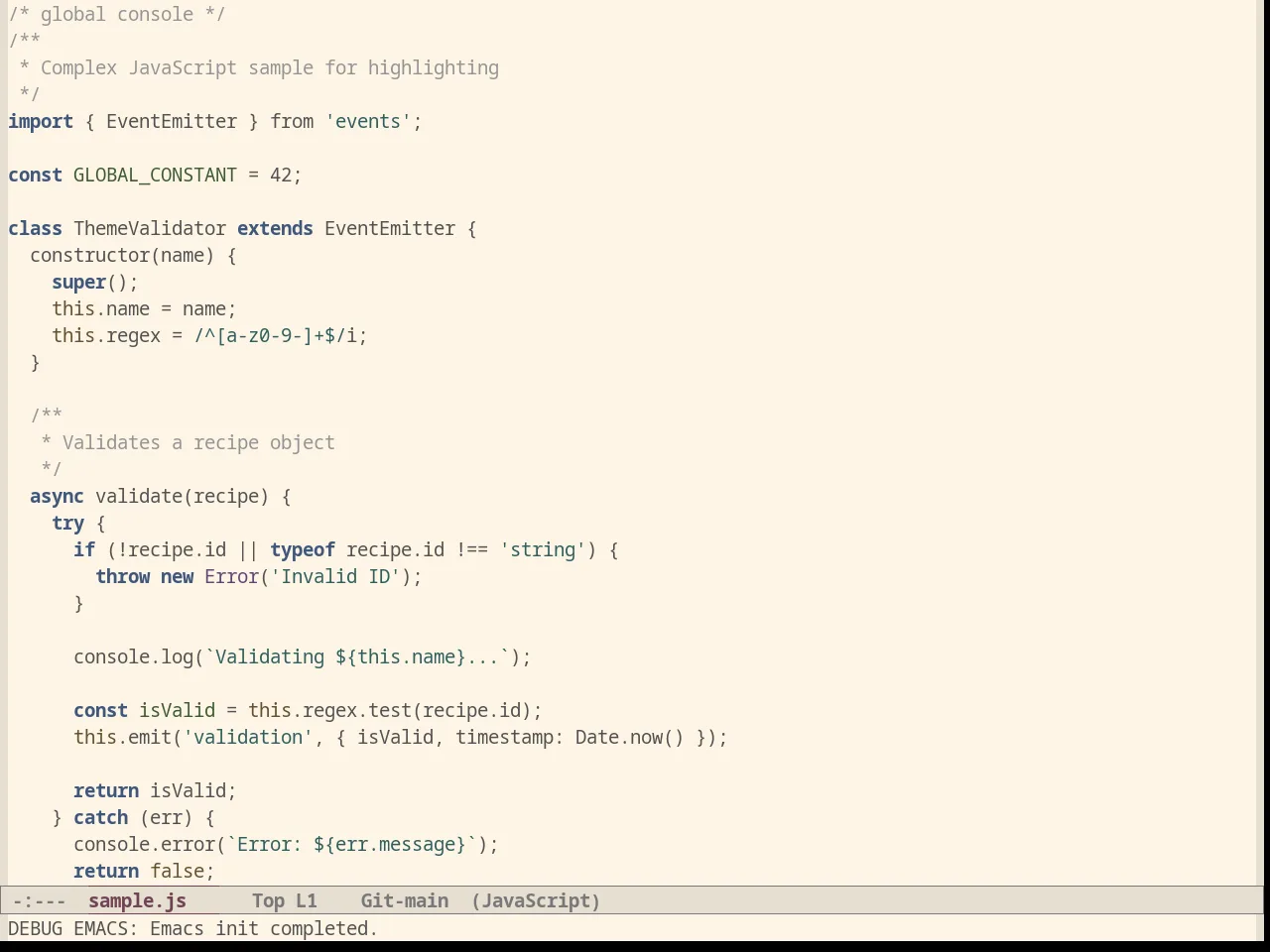 Oldlace Theme in javascript-mode